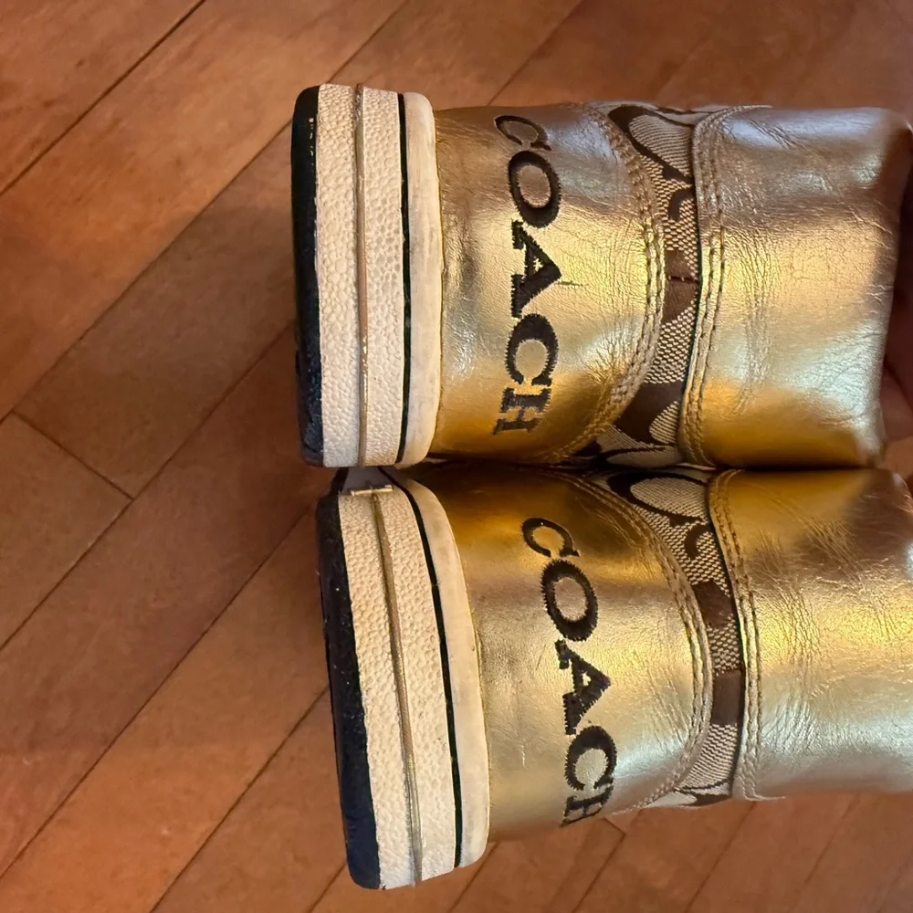 Coach Metallic Gold and Brown High-Top Sneakers - Picture 8 of 16